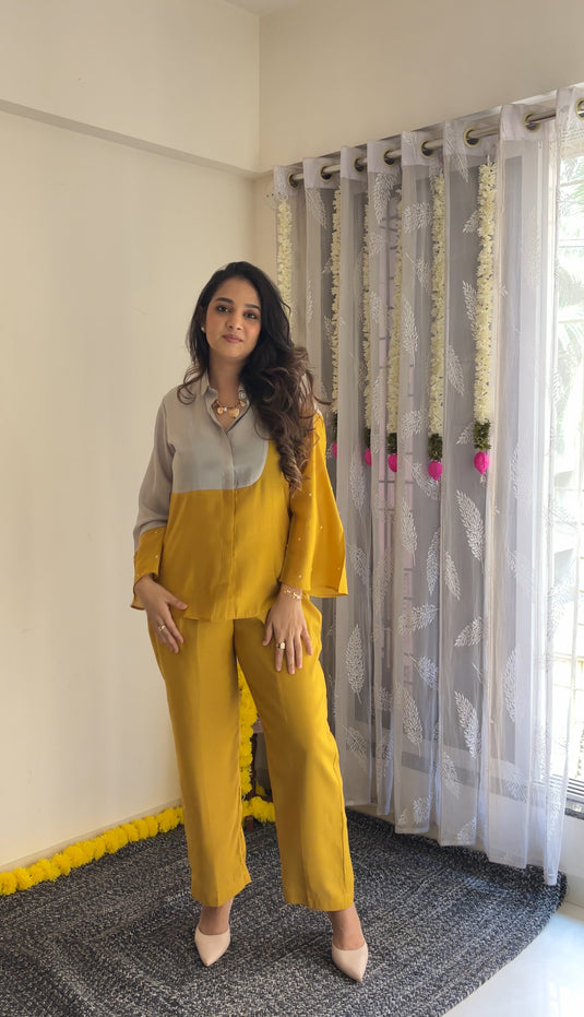 Grey Mustard Asymmetric Roman Coord