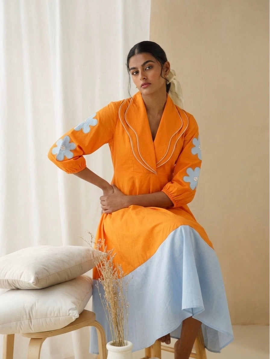 orange dress with embroidery Evita Embroidered Sheer Maxi Dress