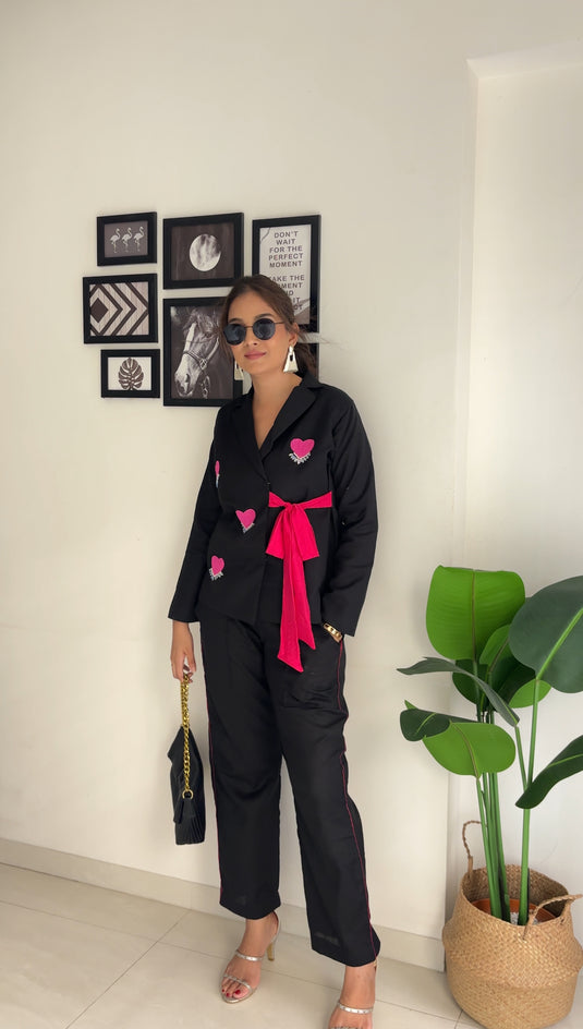 Black Peppy Heart Suit Set