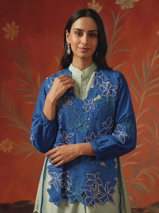 Varnika Blue Embroidered Waistcoat Set