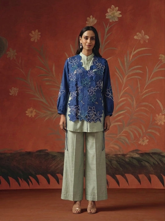 Varnika Blue Embroidered Waistcoat Set