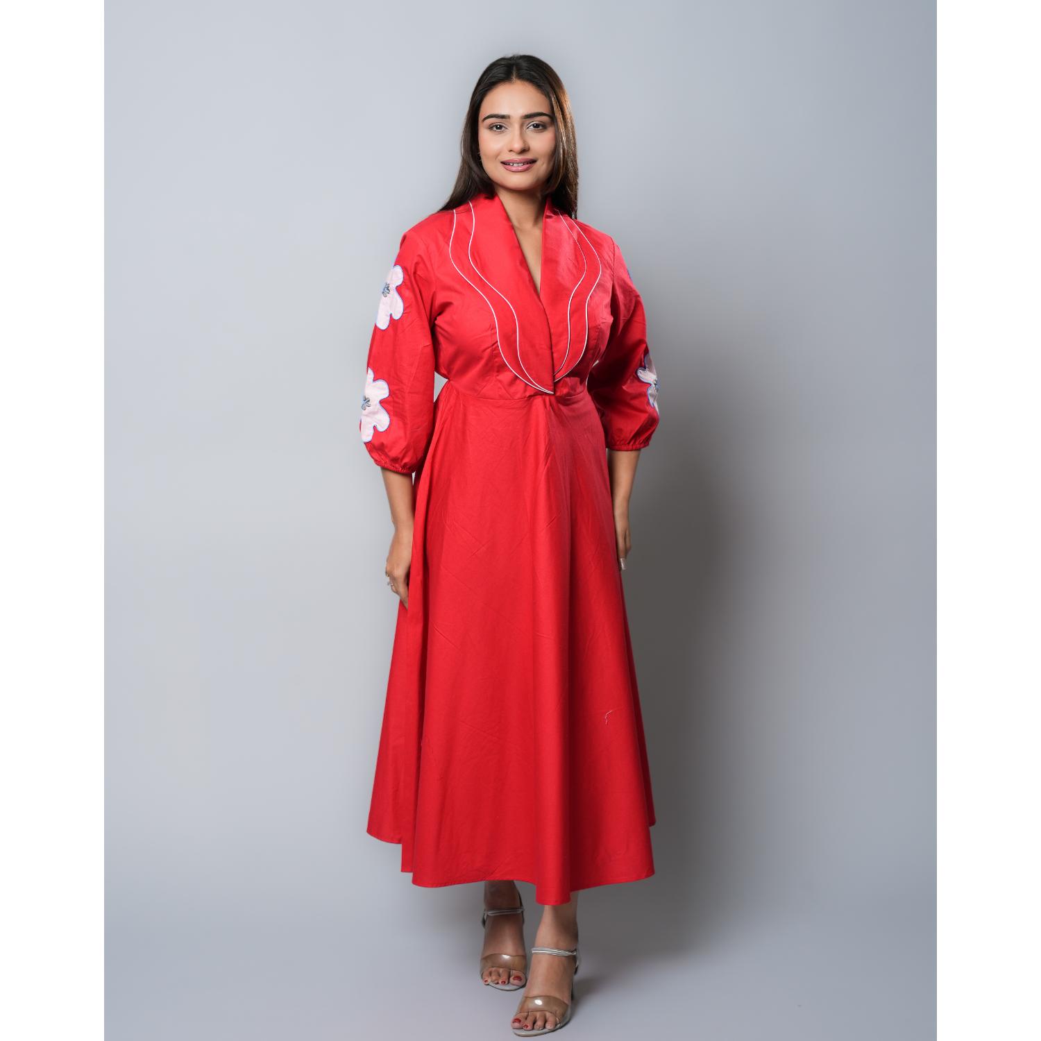 Red Double Collar Flare Dress – Kalaloom