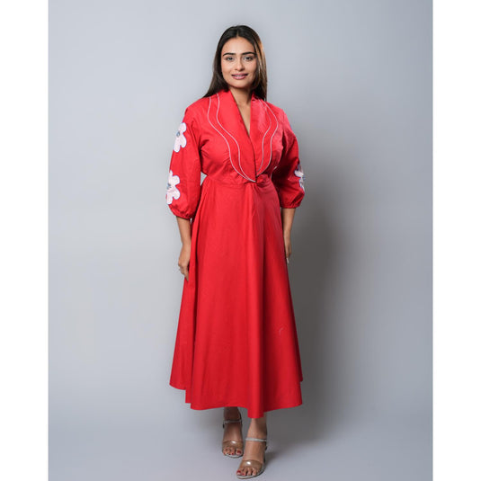 Red Double Collar Flare Dress – Kalaloom