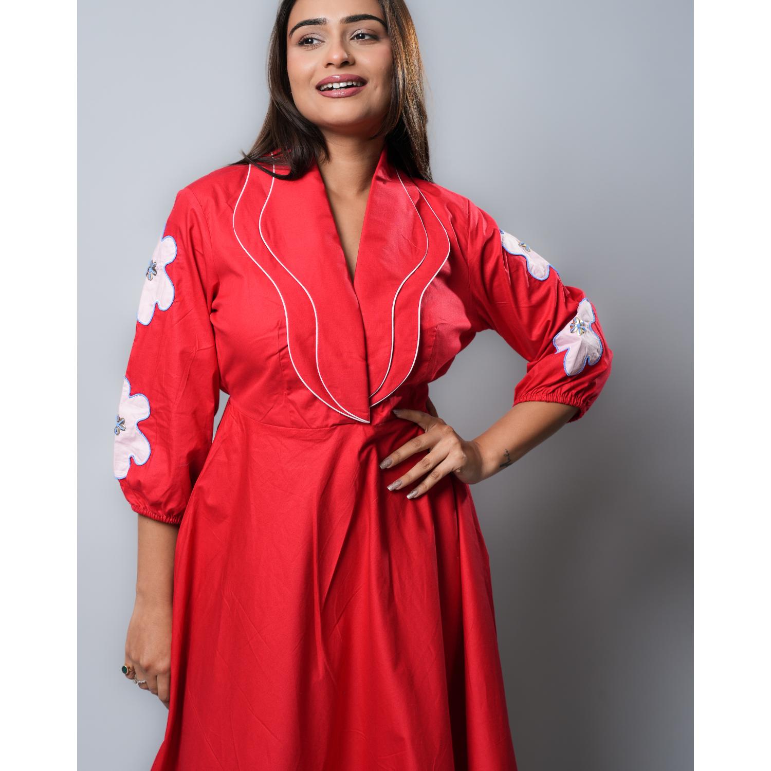 Red Double Collar Flare Dress – Kalaloom